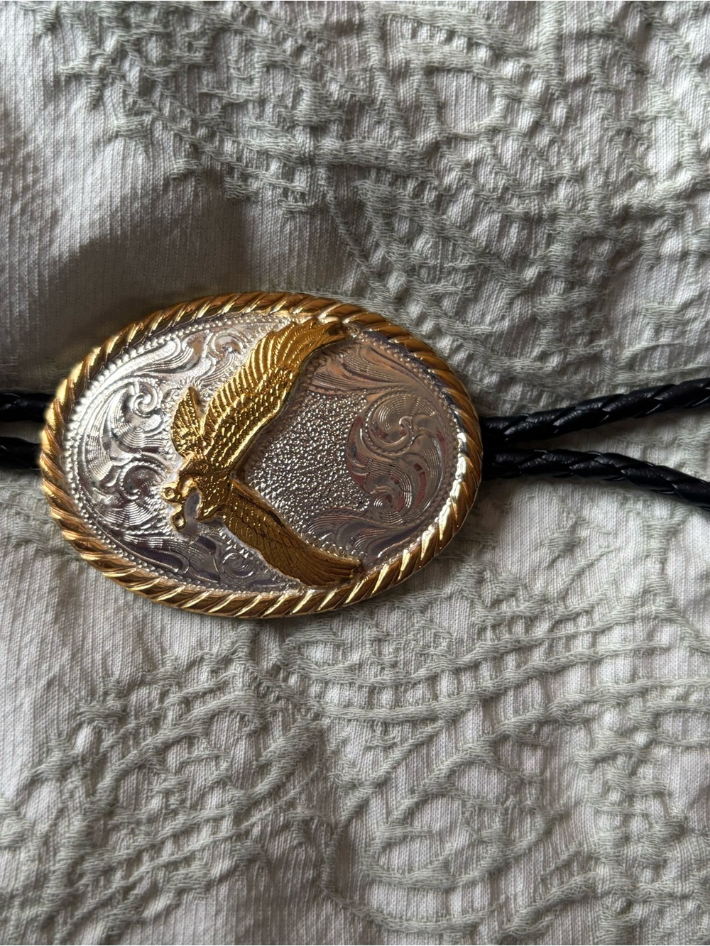 Gold & Silver Eagle Bolo Tie - Western Jewelry